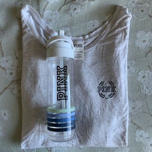 PINK Light Grey Long Sleeve & Water Bottle Bundle
